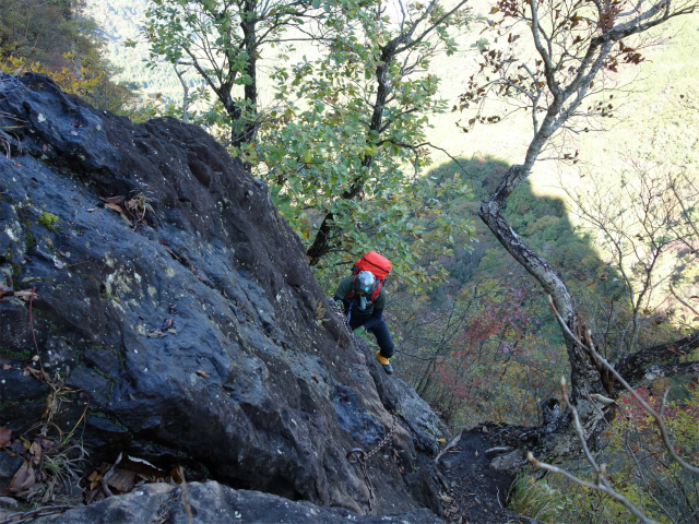 表妙義・金洞山（中ノ岳～鷹戻し～相馬岳） 登山口コースガイド 鷹戻しの横ばいの鎖【登山口ナビ】