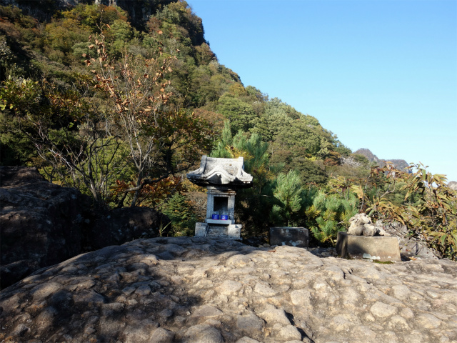 表妙義・金洞山（中ノ岳～鷹戻し～相馬岳） 登山口コースガイド 稜線コース分岐 見晴台の小祠【登山口ナビ】