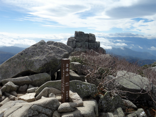 金峰山(千代ノ吹上コース)登山口コースガイド 金峰山山頂標【登山口ナビ】