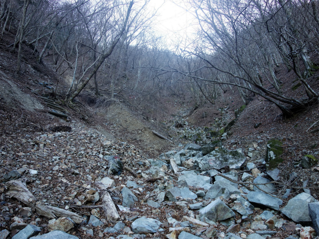 大室山（日陰沢橋～犬越路コース） 登山口コースガイド 崩落した階段【登山口ナビ】