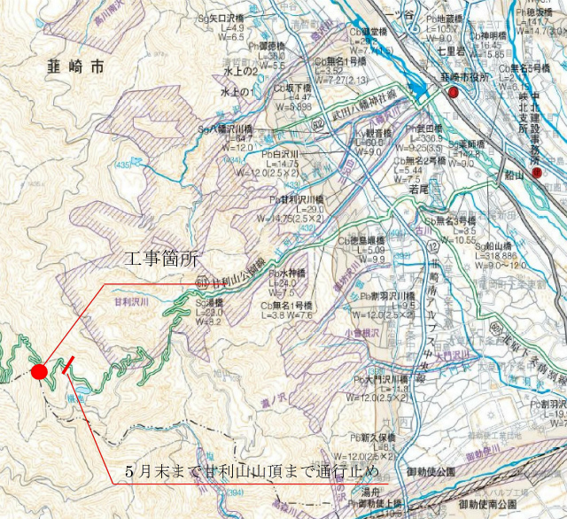 【甘利山】県道613号甘利山公園線の工事通行規制地図【登山口ナビ】