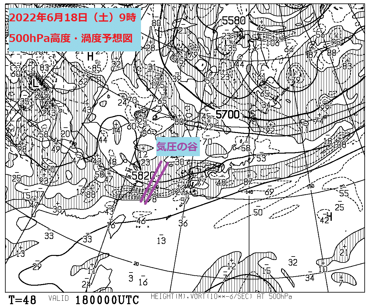 お天気コラム 2022年6月18日9時 500hPa高度・渦度予想図 【登山口ナビ】