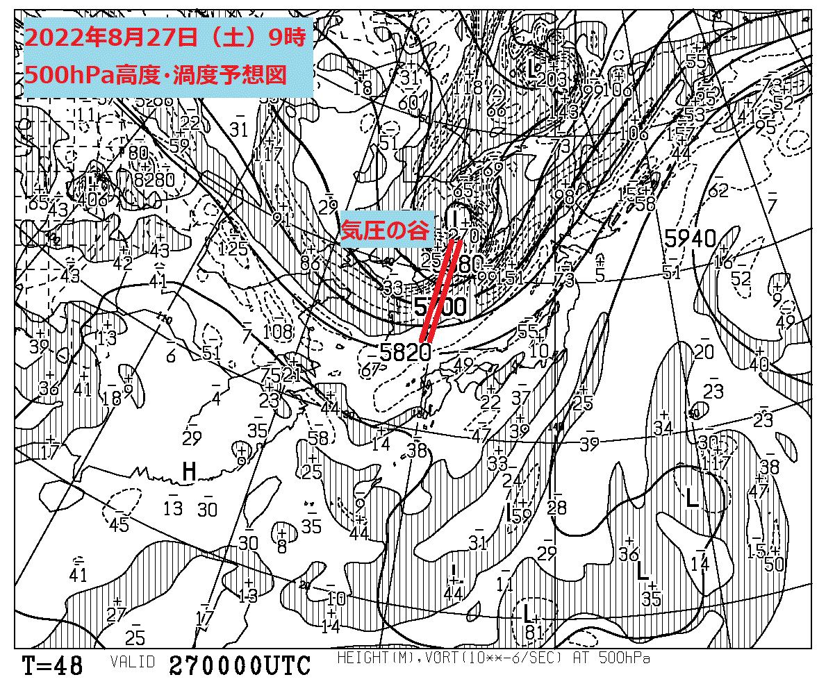 お天気コラム 2022年8月27日9時 500hPa高度・渦度予想図 【登山口ナビ】