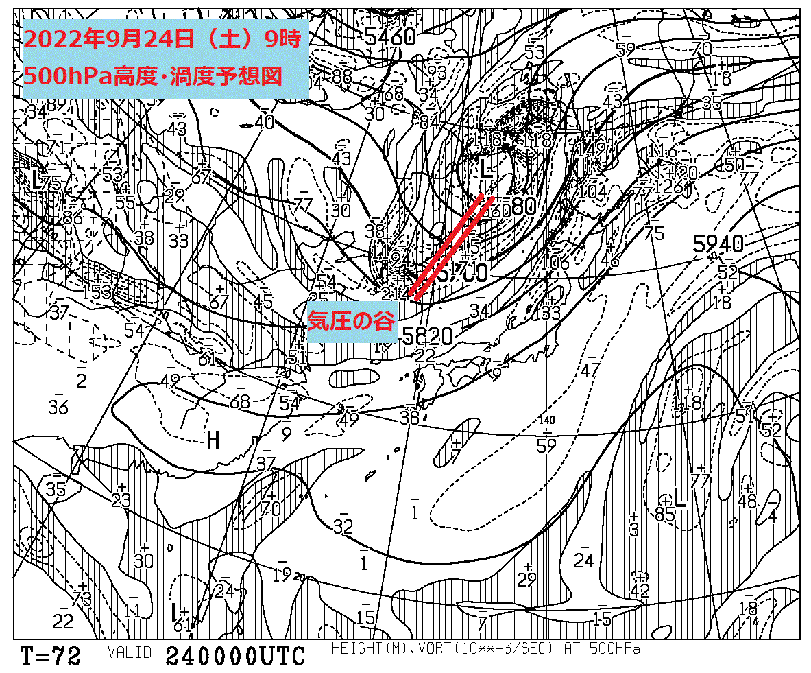 お天気コラム 2022年9月24日9時 500hPa高度・渦度予想図 【登山口ナビ】