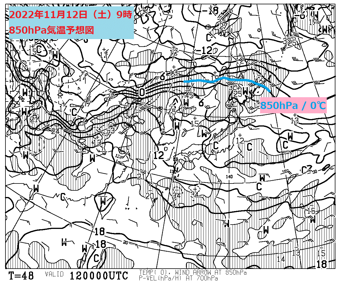 お天気コラム 2022年11月12日9時 850hPa相当温位予想図 【登山口ナビ】