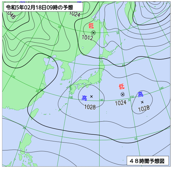 お天気コラム 2023年2月18日9時 地上予想天気図 【登山口ナビ】