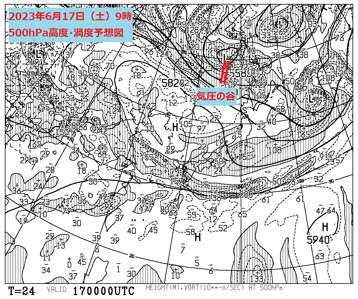 お天気コラム 2023年6月17日9時 500hPa高度・渦度予想図 【登山口ナビ】