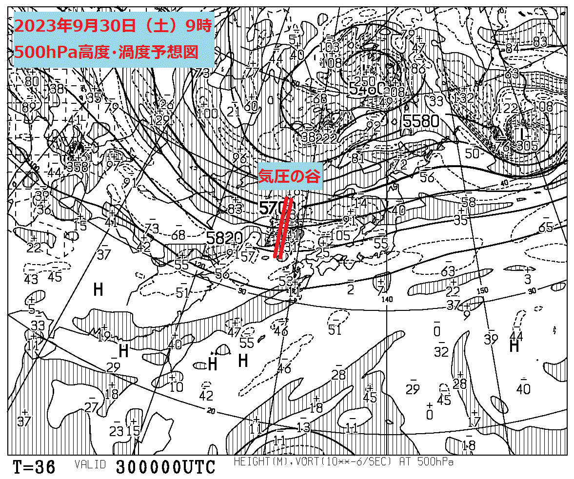 お天気コラム 2023年9月30日9時 500hPa高度・渦度予想図 【登山口ナビ】