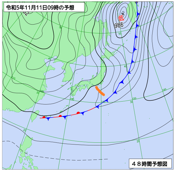 お天気コラム 2023年11月11日9時 地上予想天気図 【登山口ナビ】