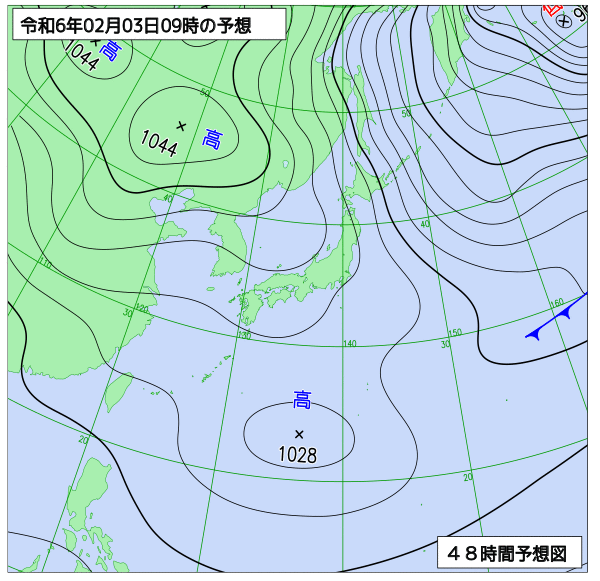 お天気コラム 2024年2月3日9時 地上予想天気図 【登山口ナビ】