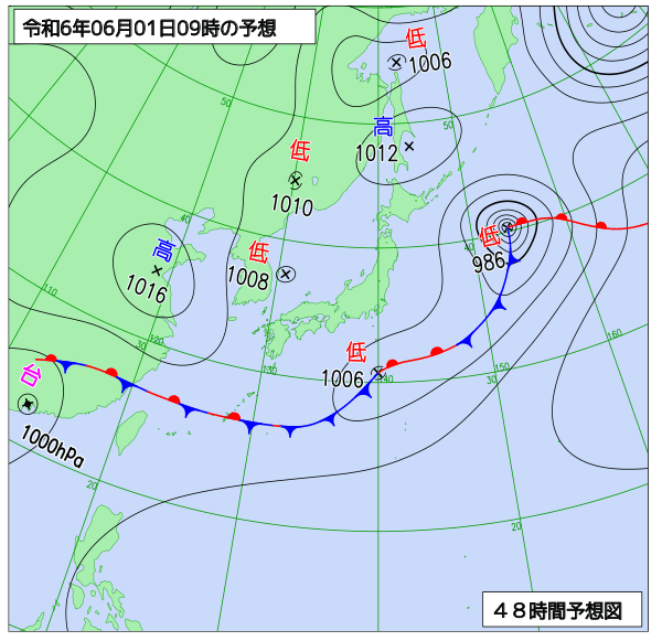 お天気コラム 2024年6月1日9時 地上予想天気図 【登山口ナビ】