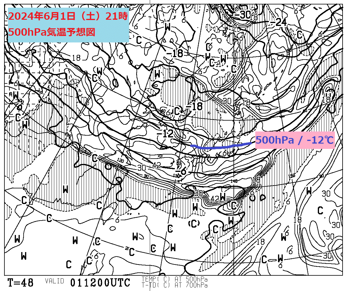 お天気コラム 2024年6月1日21時 500hPa気温予想図【登山口ナビ】