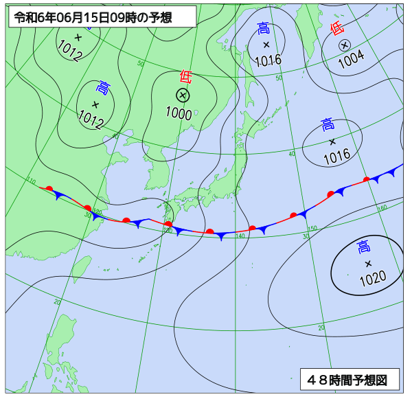 お天気コラム 2024年6月15日9時 地上予想天気図 【登山口ナビ】