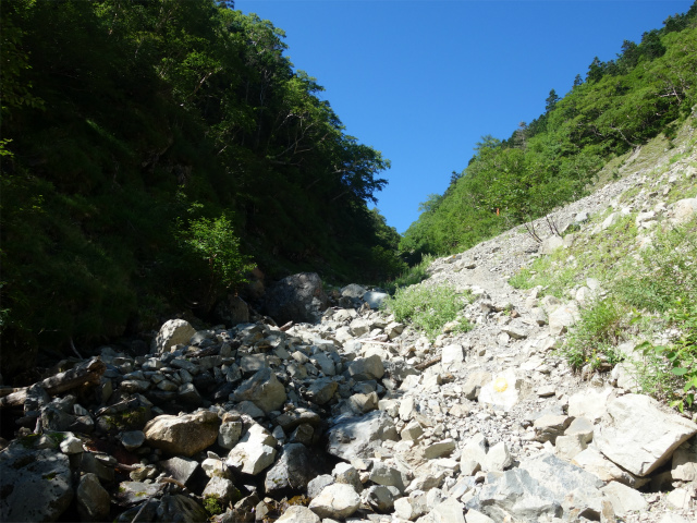 仙丈ヶ岳（藪沢重幸新道）登山口コースガイド 藪沢ガレ場【登山口ナビ】つ、