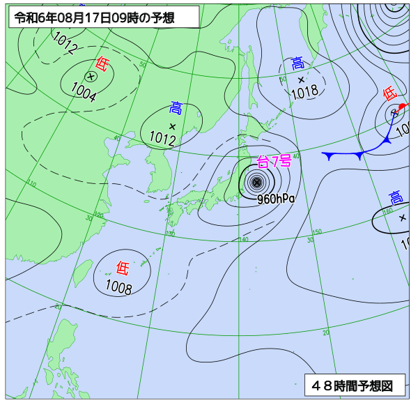 お天気コラム 2024年8月17日9時 地上予想天気図【登山口ナビ】