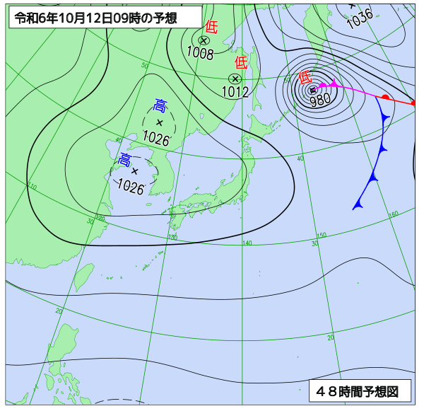 お天気コラム 2024年10月12日9時 予想天気図【登山口ナビ】