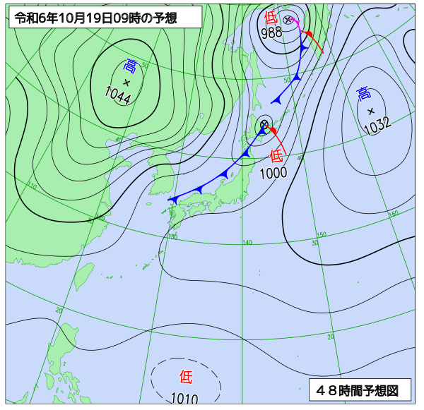 お天気コラム 2024年10月19日9時 予想天気図【登山口ナビ】