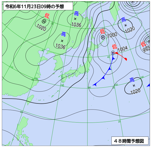 お天気コラム 2024年11月23日9時 地上予想天気図【登山口ナビ】