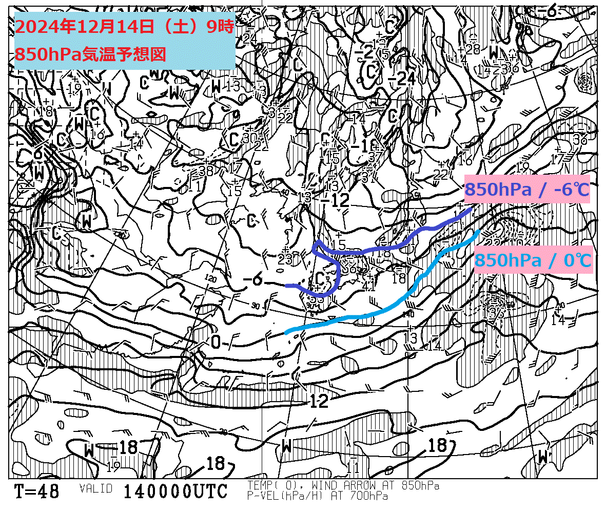 お天気コラム 2024年12月14日9時 850hPa気温予想図【登山口ナビ】