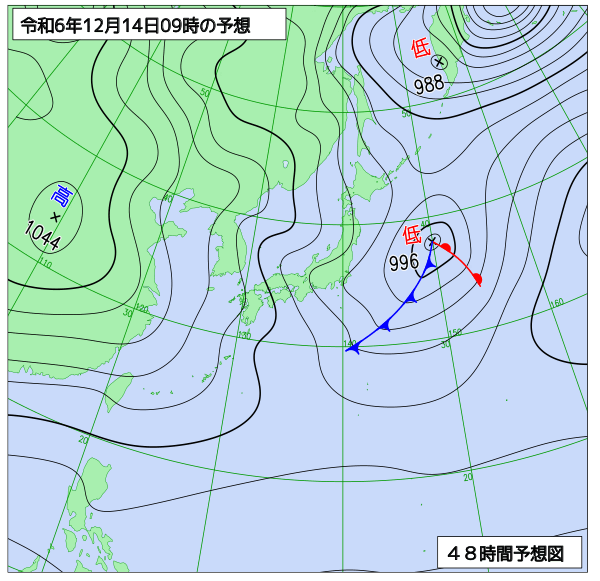 お天気コラム 2024年12月14日9時 地上予想天気図【登山口ナビ】