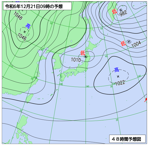 お天気コラム 2024年12月21日9時 地上予想天気図【登山口ナビ】