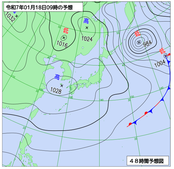 お天気コラム 2025年1月18日9時 地上予想天気図【登山口ナビ】