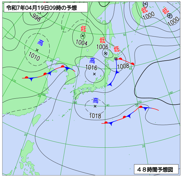 お天気コラム 2025年4月19日9時 地上予想天気図【登山口ナビ】