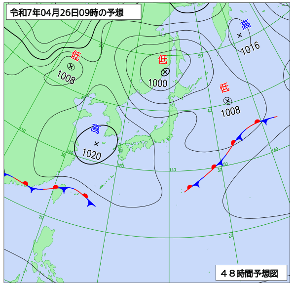 お天気コラム 2025年4月26日9時 地上予想天気図【登山口ナビ】