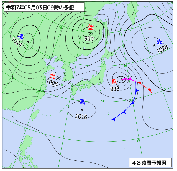 お天気コラム 2025年5月3日9時 地上予想天気図【登山口ナビ】