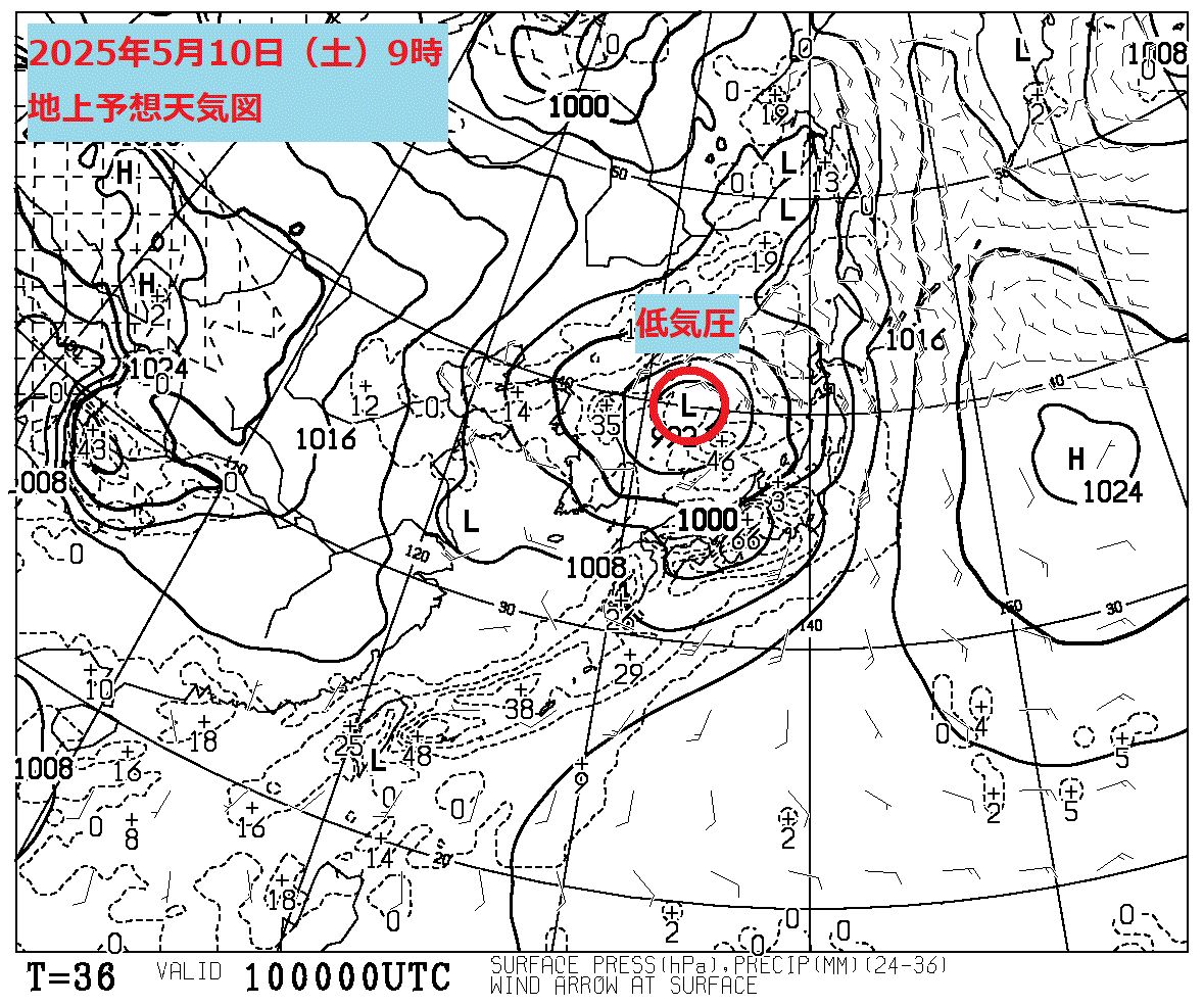 お天気コラム 2025年5月10日9時 地上予想天気図【登山口ナビ】