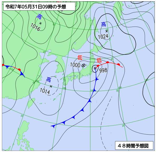 お天気コラム 2025年5月31日9時 地上予想天気図【登山口ナビ】