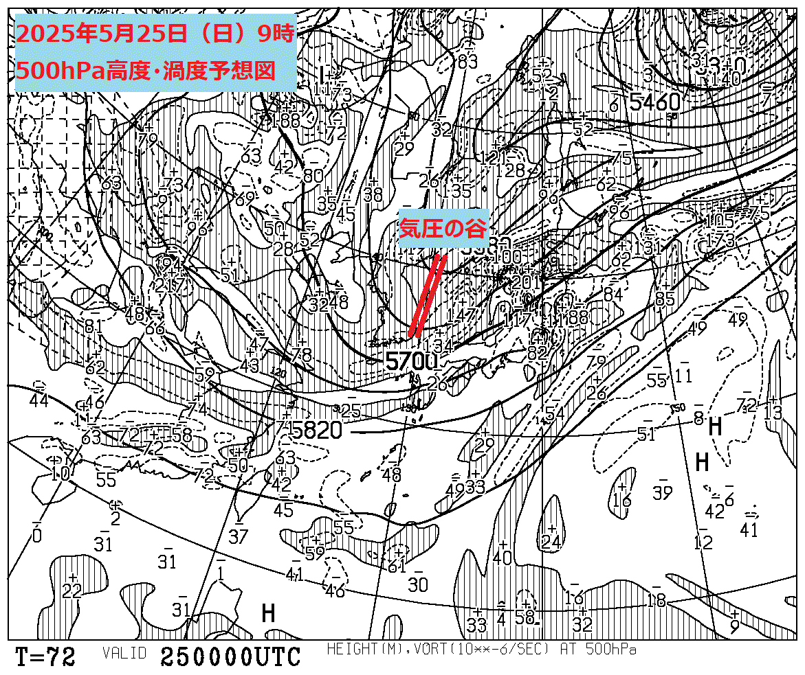 お天気コラム 2025年5月25日9時 500hPa高度渦度予想図【登山口ナビ】