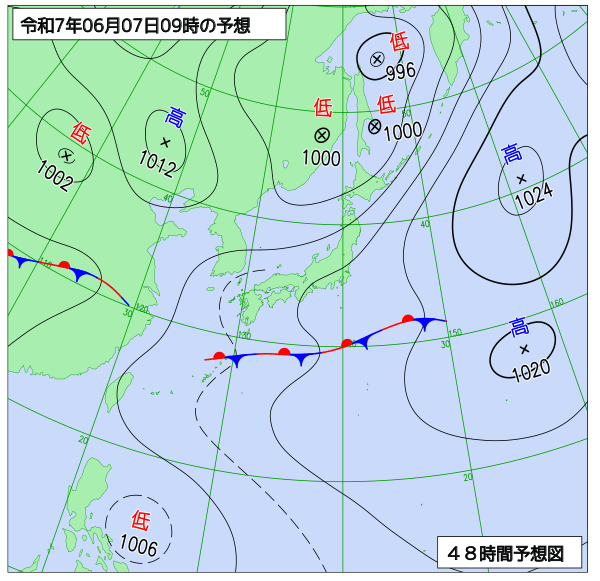 お天気コラム 2025年6月7日9時 地上予想天気図【登山口ナビ】