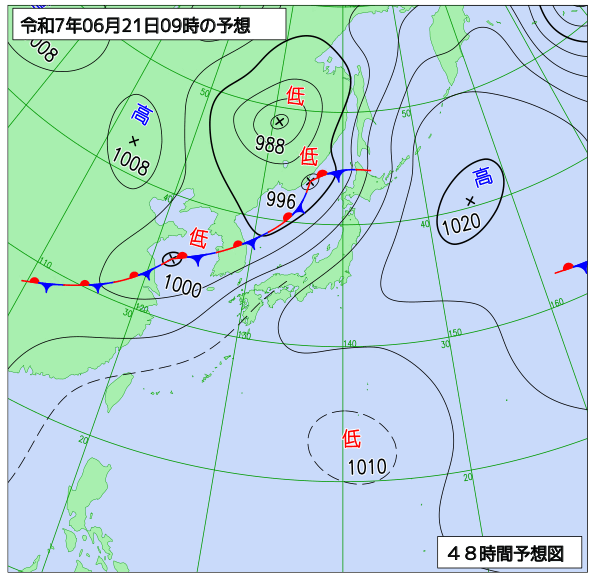 お天気コラム 2025年6月21日9時 地上予想天気図【登山口ナビ】