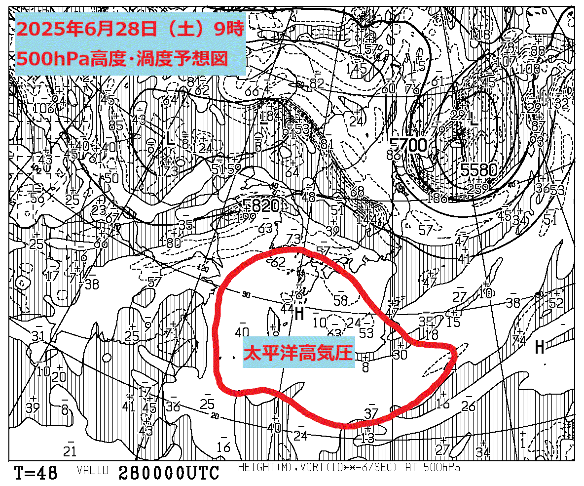 お天気コラム 2025年6月28日9時 500hPa高度渦度予想図【登山口ナビ】