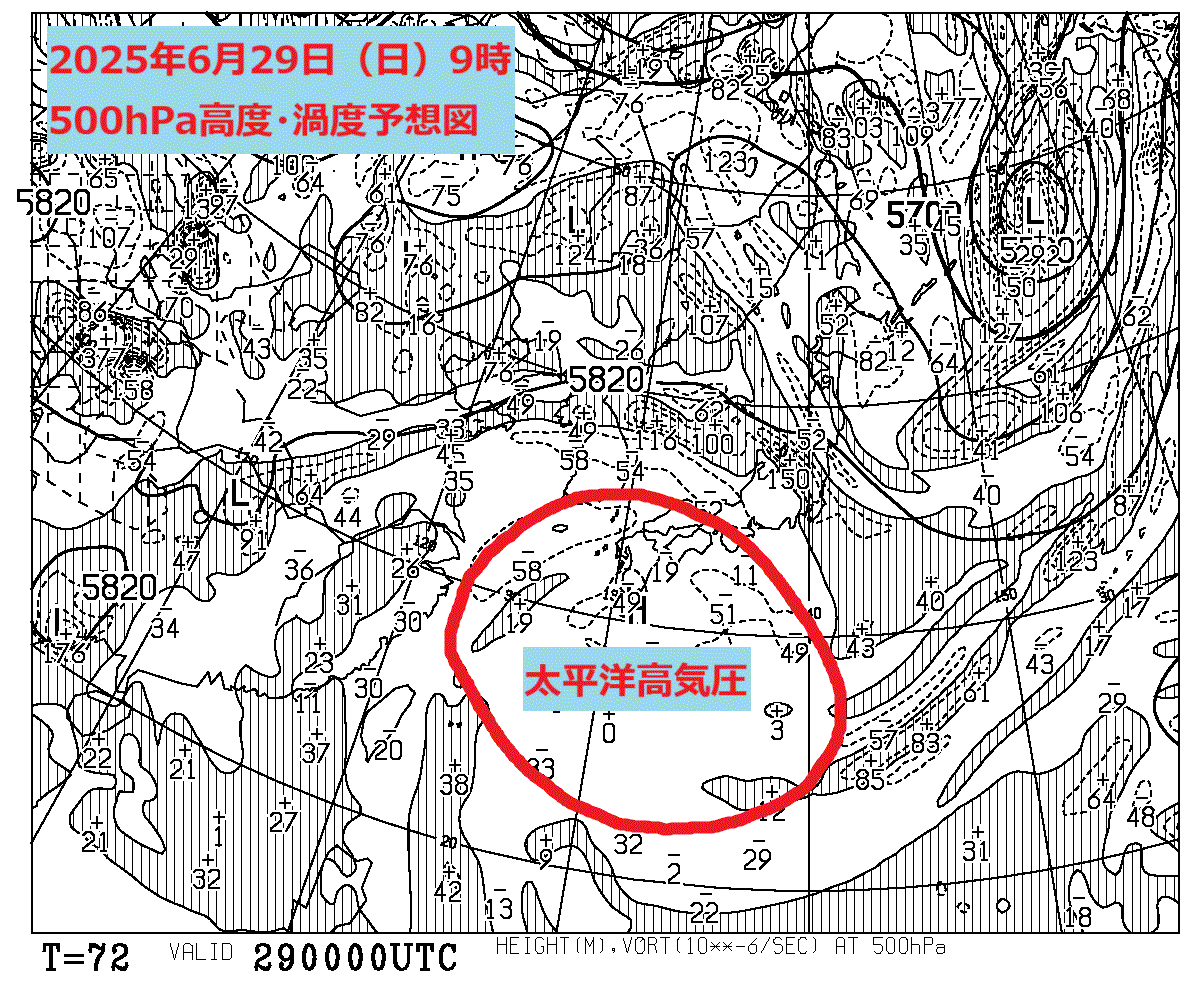 お天気コラム 2025年6月29日9時 500hPa高度渦度予想図【登山口ナビ】