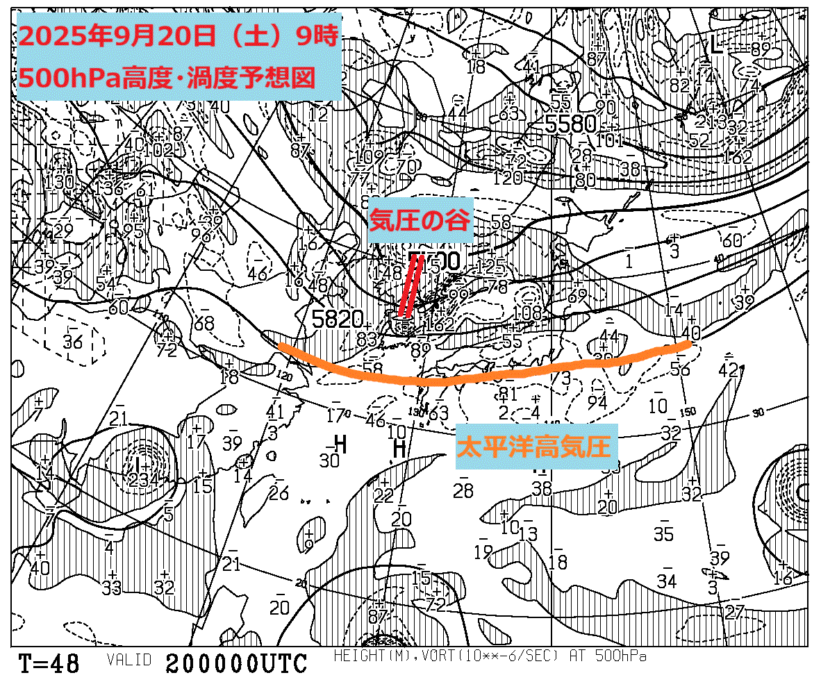 お天気コラム 2025年9月20日9時 500hPa高度渦度予想図【登山口ナビ】