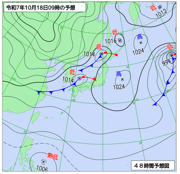 お天気コラム 2025年10月18日9時 地上予想天気図【登山口ナビ】