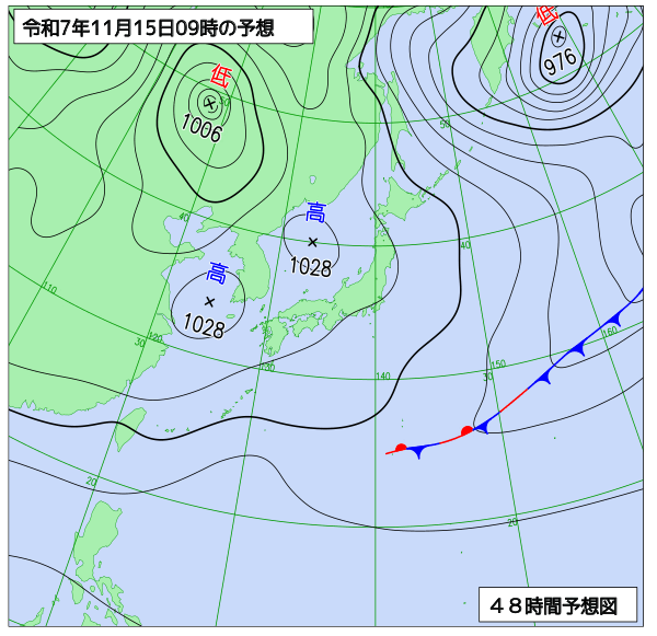 お天気コラム 2025年11月15日9時 地上予想天気図【登山口ナビ】