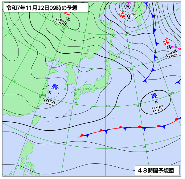 お天気コラム 2025年11月22日9時 地上予想天気図【登山口ナビ】