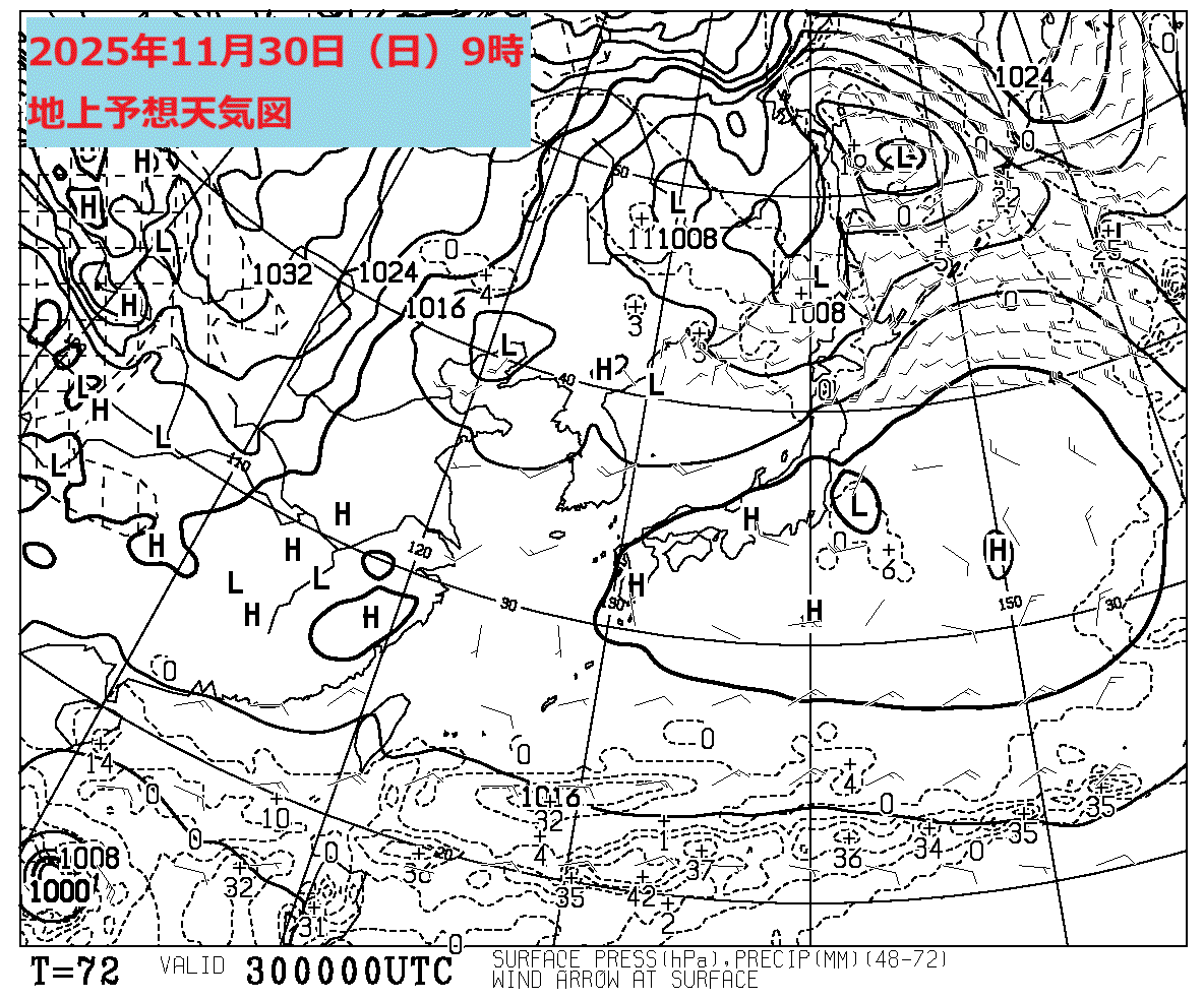 お天気コラム 2025年11月30日9時 地上予想天気図【登山口ナビ】