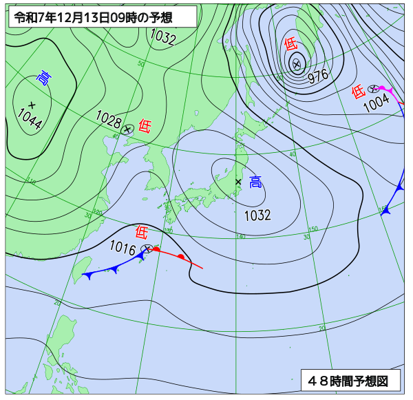 お天気コラム 2025年12月13日9時 地上予想天気図【登山口ナビ】