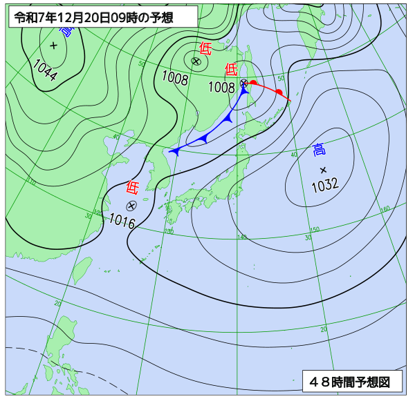 お天気コラム 2025年12月20日9時 地上予想天気図【登山口ナビ】