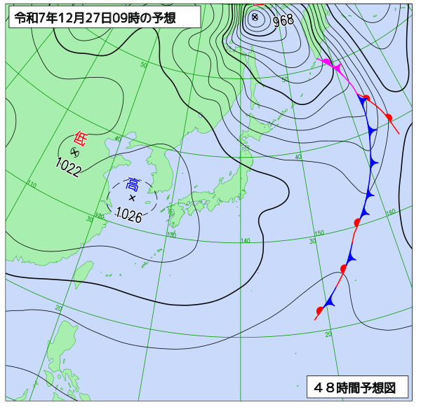 お天気コラム 2025年12月27日9時 地上予想天気図【登山口ナビ】