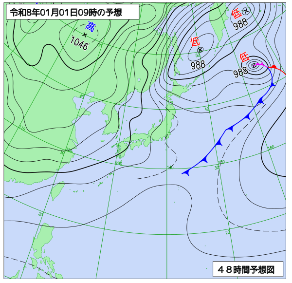 お天気コラム 2026年1月1日9時 地上予想天気図【登山口ナビ】