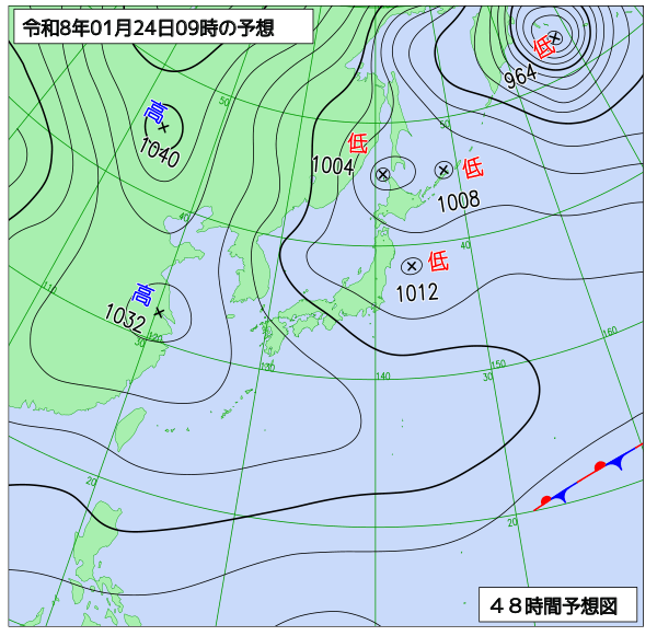 お天気コラム 2026年1月24日9時 地上予想天気図【登山口ナビ】