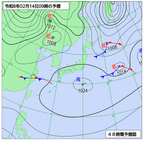 お天気コラム 2026年2月14日9時 地上予想天気図【登山口ナビ】